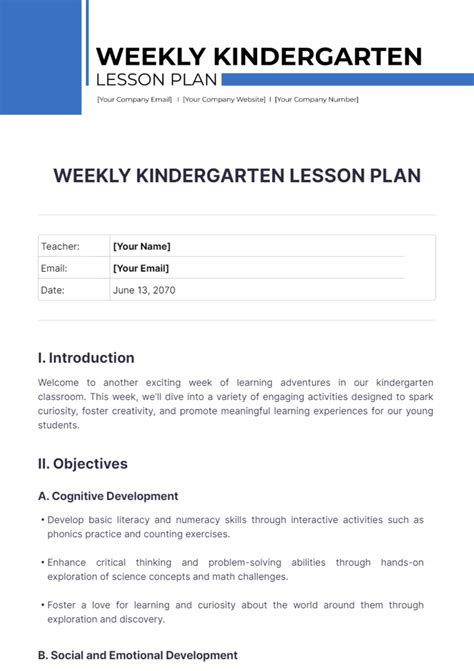 Kindergarten Lesson Plan