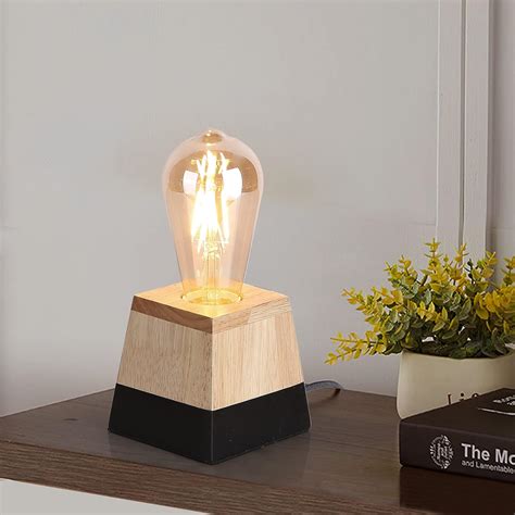 Modern Table Lamp Wood Base with E27 Socket Black Small Desk Lamps ...
