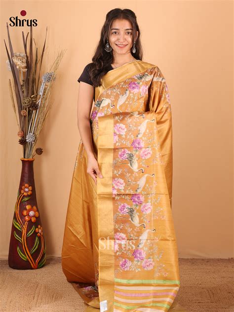Mustard - Printed Tussar Saree