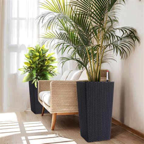 Faitaliicy 2-Pack 23" Tall Planter Modern Square Rattan Plant Pot ...