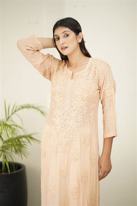 Heer Premium Silk Brown Chikankari Classic Look Kurta | LVW Fashions ...