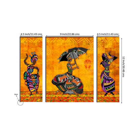 6MM MDF Set of 3 Dancing Tribal Women Satin Matt Texture UV Art ...