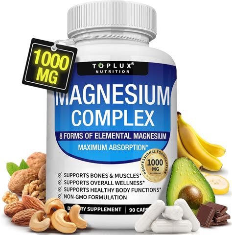 Amazon.com: Complejo de magnesio Suplemento 8 Elemental 1000mg - Glicinato de magnesio, citrato ...