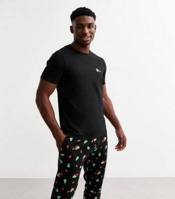 Black Christmas Tree And Car Print Jersey Pyjamas | New Look