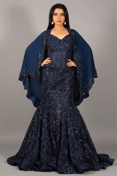 Blue Net Sequinned and Cutdana Worked Fish Cut Lehenga with Corset ...
