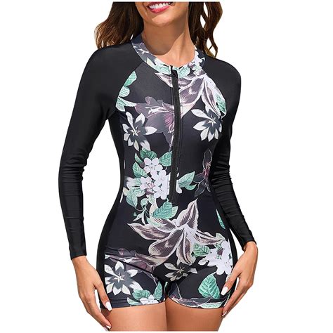 nerohusy Long Sleeve Swim Suit for Women Rash Guard One Piece Boyleg ...