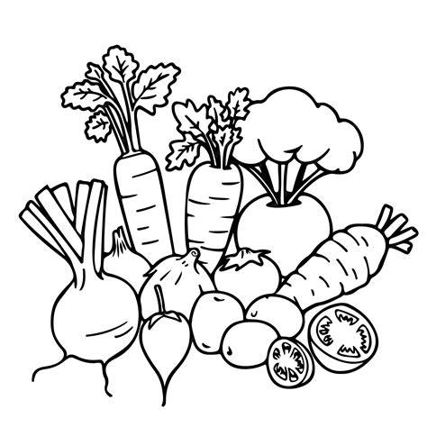 Premium Vector | Hand drawn black and white cartoon vector of set of vegetables