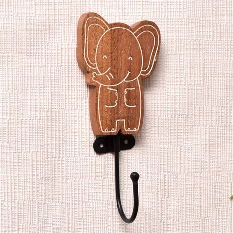 Brown Wooden Elephant Decorative Wall Hooks