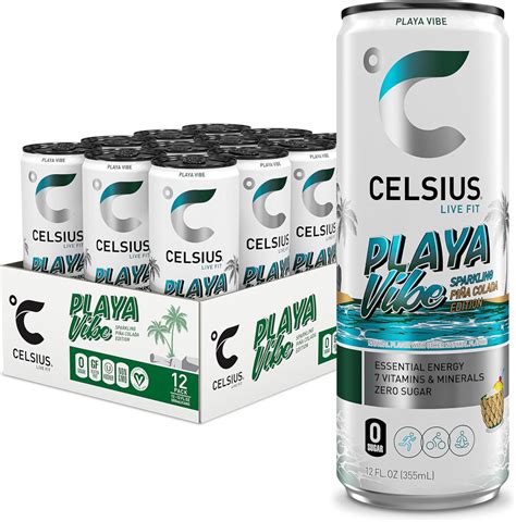 CELSIUS Sparkling Energy Drink, Piña Colada Playa Vibe, 12oz (Pack of ...