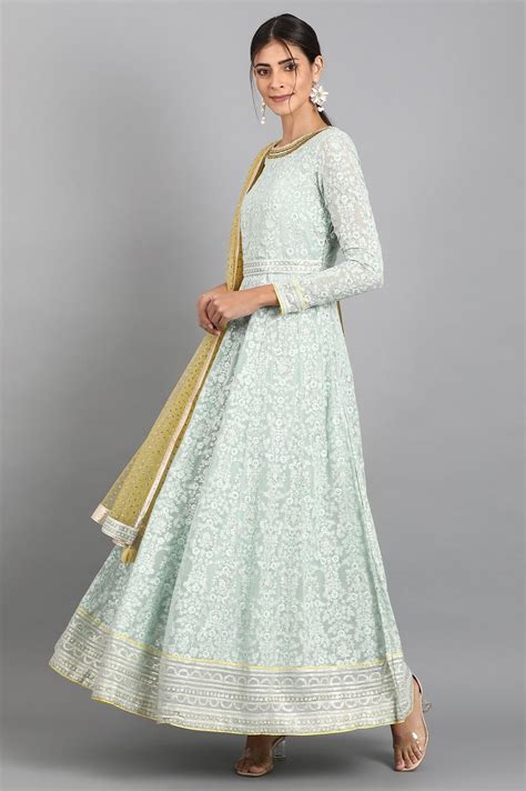 Buy Sea Green Round Neck Embroidered Set @ 19999 | W for woman – wforwoman