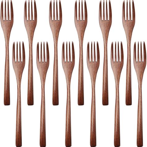 Buy Wooden Forks Set of 12 Japanese Style Wood Fork 9 Inch Long Handle ...