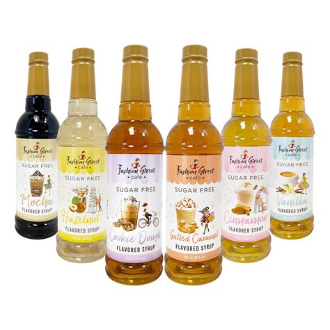 Fashion Street Cafe Sugar Free Coffee Syrup Variety Pack, 750ml, 6 ...