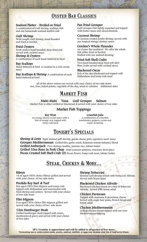 Menu at Oyster Bar Restaurant and Marina, Perdido Key