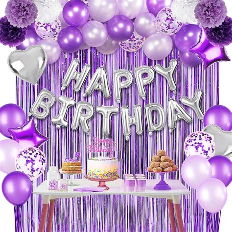 JOYYPOP Purple Birthday Decorations for Women or Girl,Purple Birthday ...