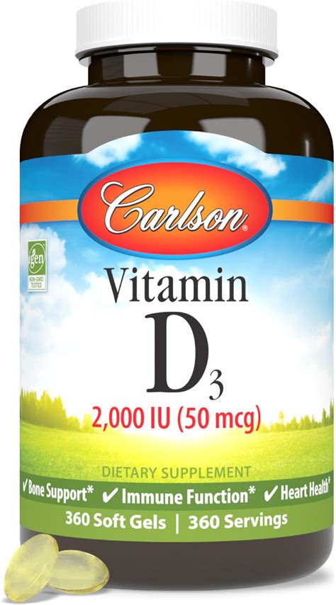Amazon.com: Carlson - Vitamin D3, 2000 IU (50 mcg), Bone & Immune Health, Vitamin D Supplements ...