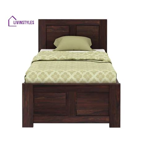 Aitana Solid Sheesham Wood Single Bed Without Storage (Walnut Finish ...