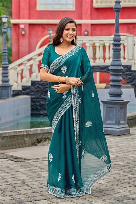 Meera 308 Embroidery Worked Shimmer Chiffon Saree Collection