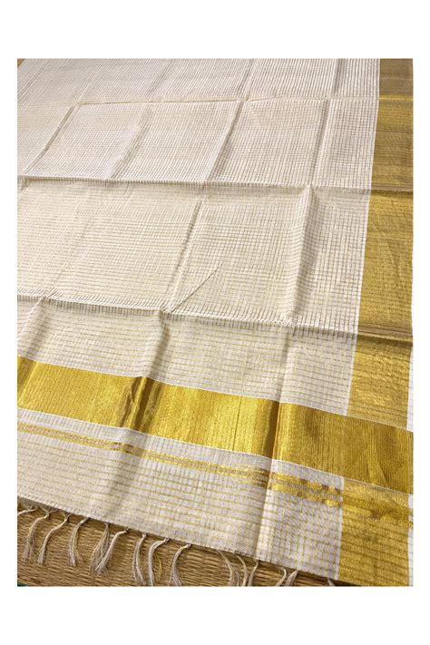 Southloom Handloom Premium Kerala Cotton Saree with Kasavu Micro Check ...