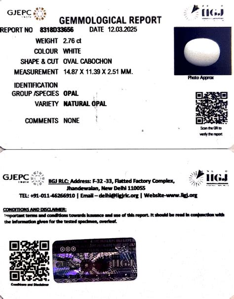 2.76/CT Natural Opal with Govt. Lab Certificate | Khanna Gems