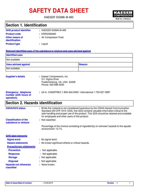 MSDS-108-Sigma M-460 Air Compressor Fluid-tcm9-8533.pdf | Safety ...