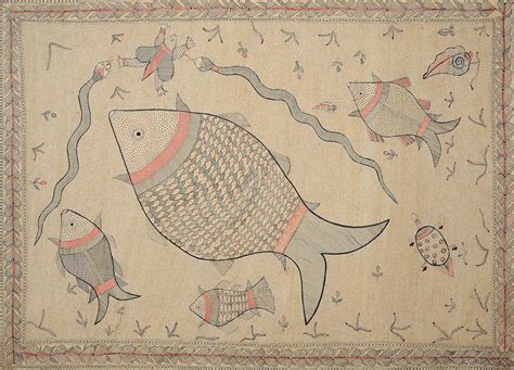 Exotic India Fishes, Tortoises, Snakes and Conch in Ocean - Madhubani ...