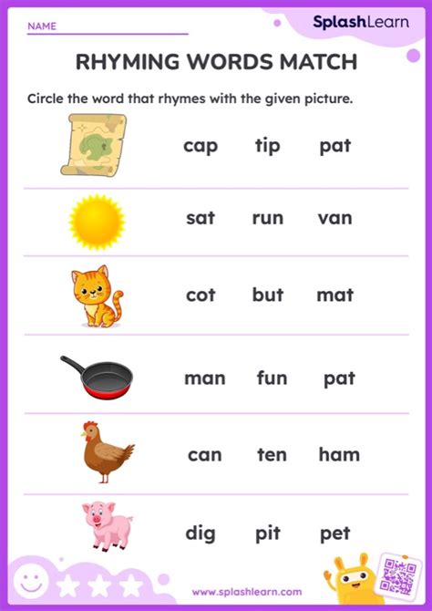 Match the Rhyming Words Worksheet