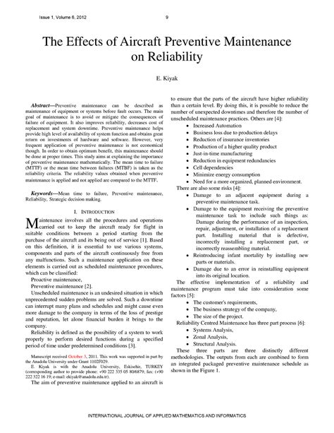 Preventive Maintenance on aircraft reliability - Abstract — Preventive ...