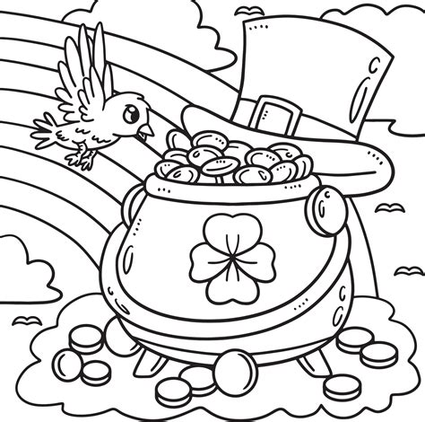 Saint Patricks Day Pot Of Gold Coloring Page 19943304 Vector Art at ...
