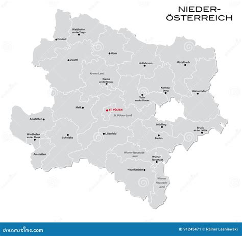 Administrative and Political Map of the Austrian State of Lower Austria Stock Illustration ...