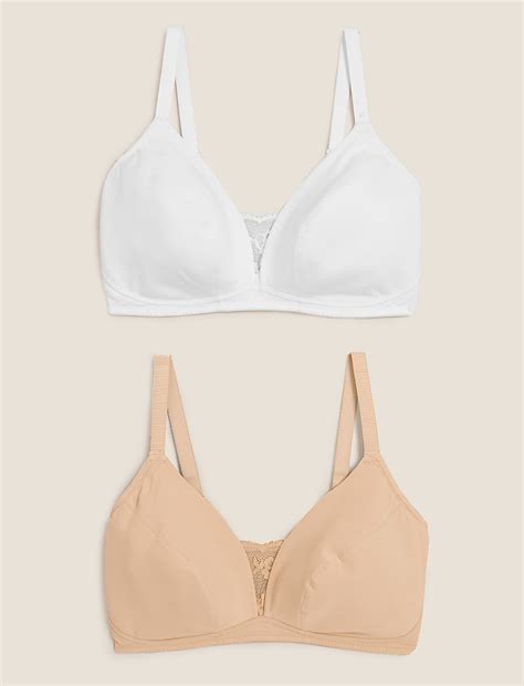 Buy 2pk Cotton Rich Non-Wired Full Cup Bras AA-E at Marks & Spencer