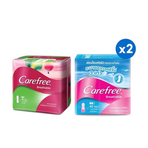 [2 ชิ้น] Carefree Panty liner Breathable 40 pcs แคร์ฟรี แผ่นอนามัย บรีท ...
