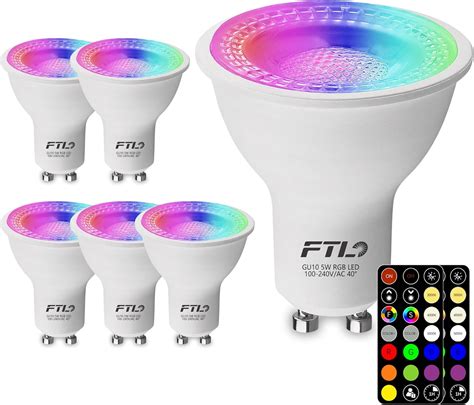 FTL GU10 LED Color Changing Light Bulb with Remote Control, RGB ...