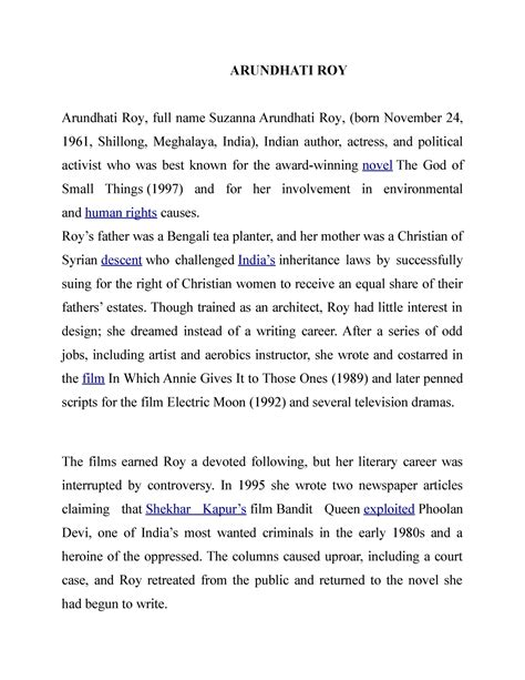 Arundhati ROY - ARUNDHATI ROY Arundhati Roy, full name Suzanna ...