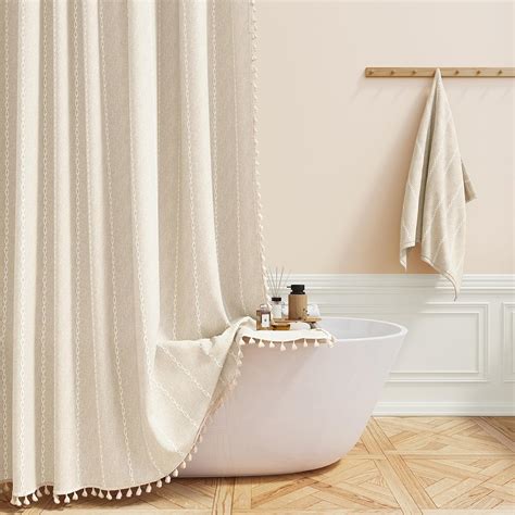 Amazon.com: BTTN 78 Inch Long Shower Curtain - Boho Farmhouse Linen ...