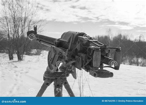 Black and White, a Heavy Machine Gun of World War II. Stock Image ...