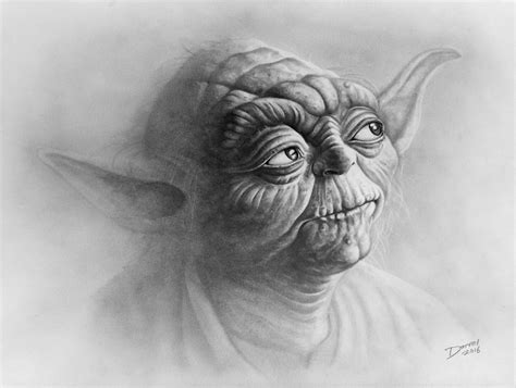 a pencil drawing of yoda from star wars