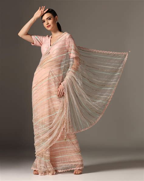 Bugle Bead Striped Pre Stiched Saree – Yashodhara