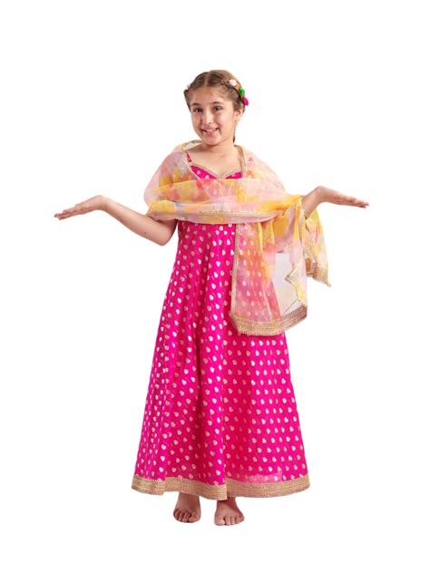 Buy Pspeaches Girl's Silk Blend Regular Kurta Set (KS-MAGENTAZARIBOOTI ...