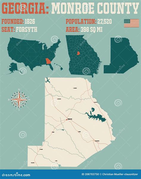 Map of Monroe County in Georgia Stock Vector - Illustration of monroe ...