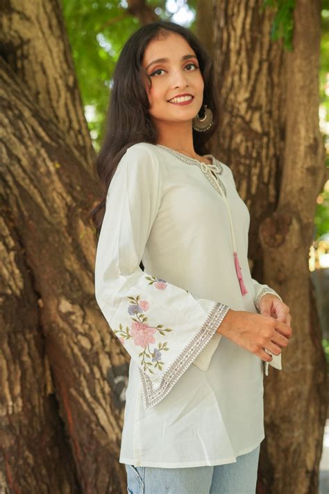 Blossom Belle Embroidered Kurti - White – Atha Fashion