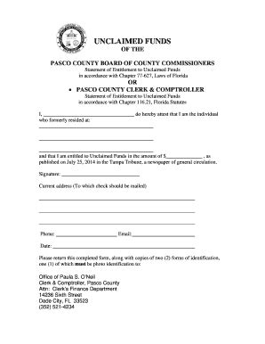 Pasco County Unclaimed Funds Statement - Blank Fillable Template | Fill ...