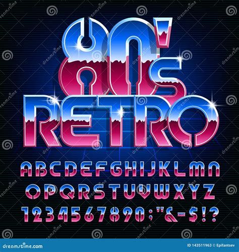 Retro 80s Alphabet Font. Colorful Shiny Letters and Numbers Stock Vector - Illustration of space ...