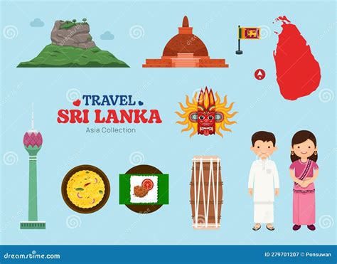 Travel Sri Lanka Flat Icons Set. Sri Lanka Element Icon Map and Landmarks Stock Vector ...