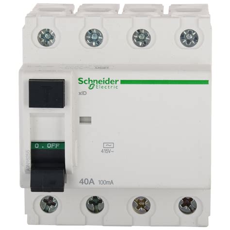 Schneider Acti 9 40-Amp 4-Pole 100mA RCCB, White, Standard (FE_A9N16255 ...