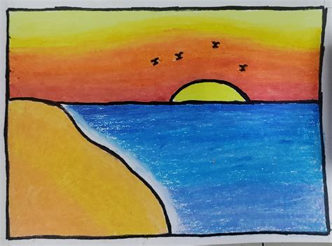 How To Draw a Sea Scenery Easy Step By Step |Drawing Sea Scenery Simple ...