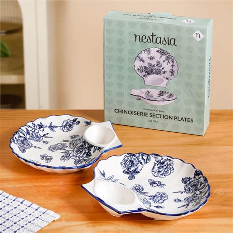 Chinoiserie Blue Ceramic Section Plates Set Of 2 Online - Premium ...
