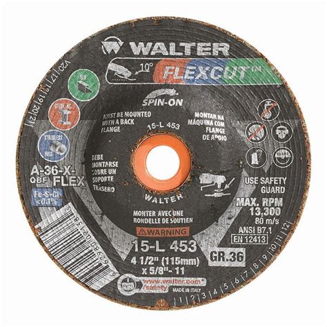 Walter 15L453 Flexcut Flexible Grinding Wheel 4-1/2" x 5/8-11" 36 Grit ...