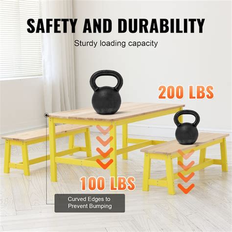 VEVOR Kids Table and Bench Set Toddler Table and Chair Set of 3 Wood ...