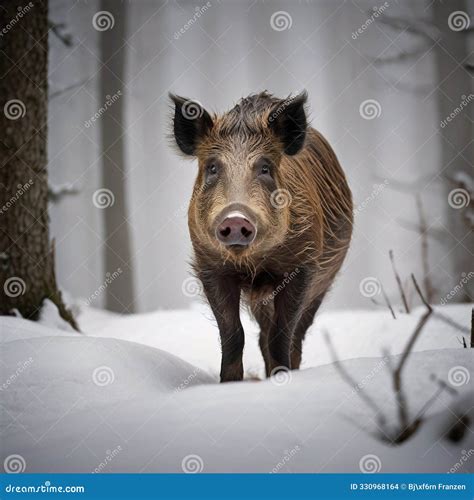 Wild Boar Hog Tusk Pig in the Snow Stock Illustration - Illustration of ...