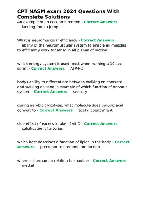 CPT NASM exam 2024 Questions With Complete Solutions - NASM CPT - Stuvia US